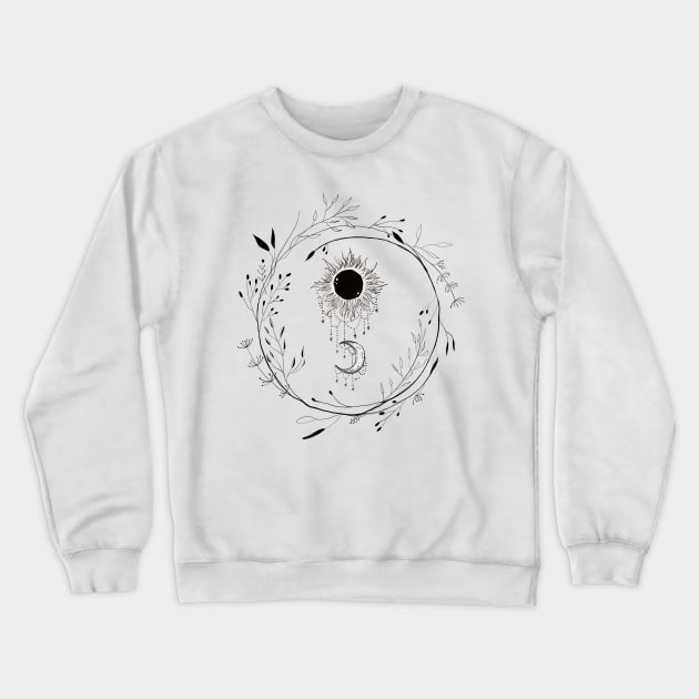 Sun and Moon Gothic Floral Design Crewneck Sweatshirt by thecolddots